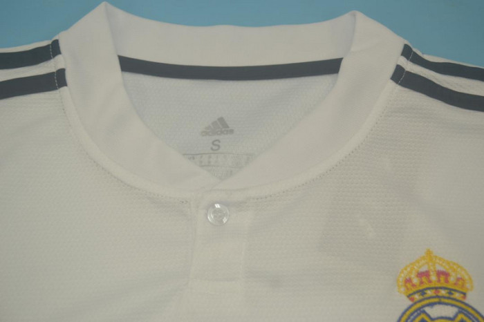 with Golden FIFA+UCL Patch Retro Jersey 2018-2019 Real Madrid Home Soccer Jersey Vintage Football Shirt