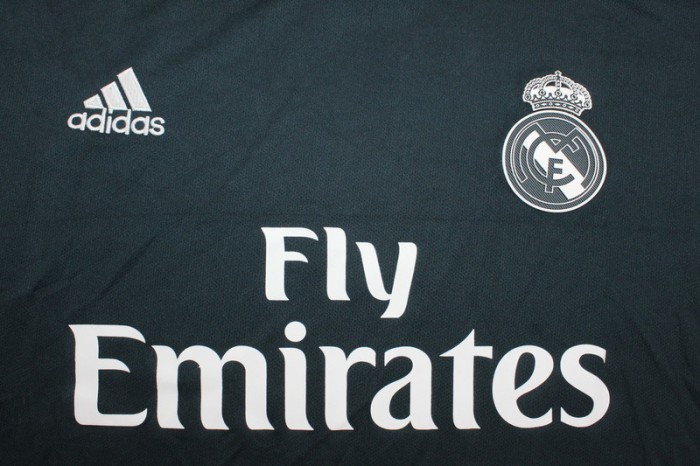 with Golden FIFA+UCL Patch Retro Jersey 2018-2019 Real Madrid Away Black Soccer Jersey Vintage Football Shirt