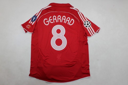 with Front Lettering+UCL Patch Retro Jersey 2006-2007 Liverpool GERRARD 8 UCL Final Home Soccer Jersey Vintage Football Shirt