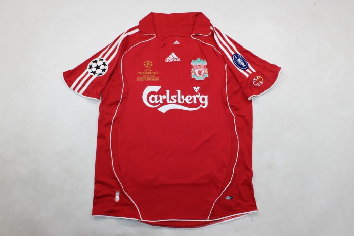 with Front Lettering+UCL Patch Retro Jersey 2006-2007 Liverpool GERRARD 8 UCL Final Home Soccer Jersey Vintage Football Shirt