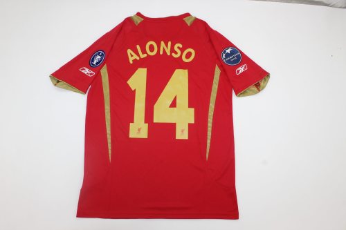 with Champions League+Trophy 5 Patch Retro Jersey 2005-2006 Liverpool ALONSO 14 Home Soccer Jersey