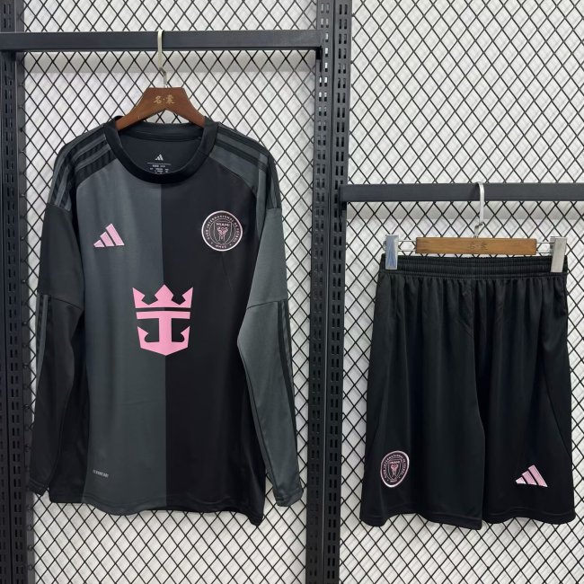 Adult Uniform Long Sleeve 2025-2026 Inter Miami Away Black Soccer Jersey Shorts Men's Football Kit