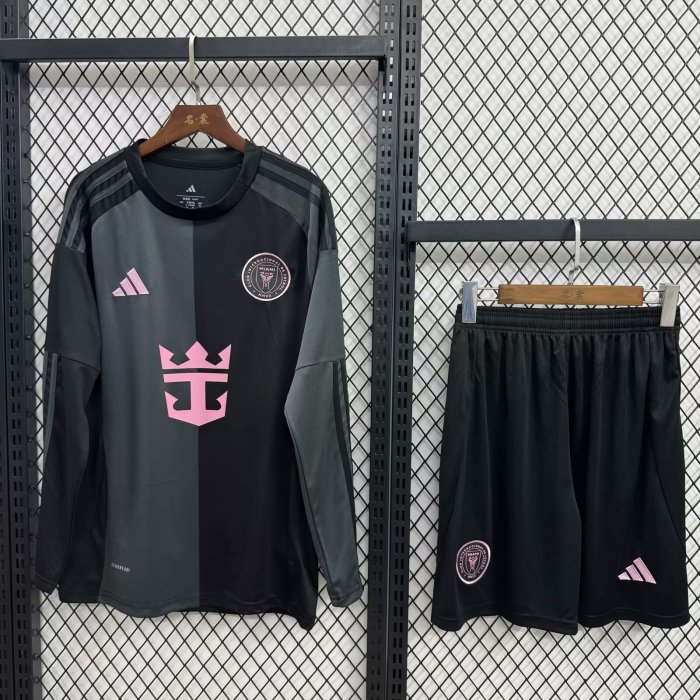 Adult Uniform Long Sleeve 2025-2026 Inter Miami Away Black Soccer Jersey Shorts Men's Football Kit