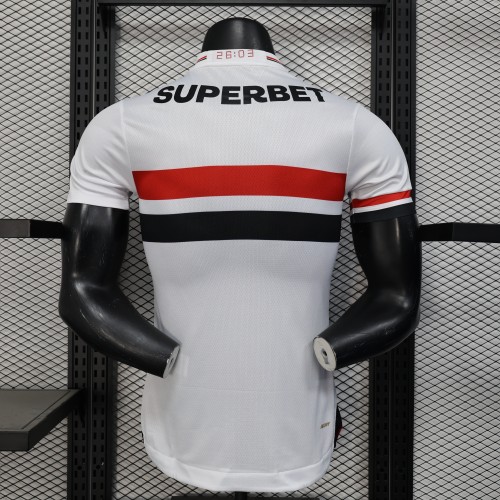 with Sponor Logo Player Version 2025-2026 Sao Paulo Home Soccer Jersey Football Shirt