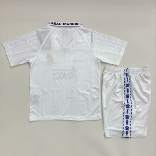 Retro Youth Uniform Kids Kit 1996-1997 Real Madrid Home Soccer Jersey Shorts Vintage Child Football Set