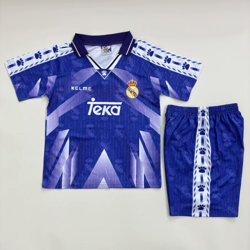 Retro Youth Uniform Kids Kit 1996-1997 Real Madrid Away Purple Soccer Jersey Shorts Vintage Child Football Set