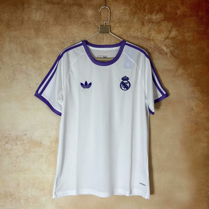 Retro Model 2025-2026 Real Madrid White/Purple Soccer Jersey Real Football Casual Shirt
