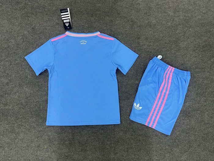 Youth Uniform Kids Kit 2025-2026 Inter Miami Third Away Blue Soccer Jersey Shorts Child Football Set