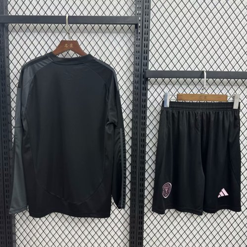 Adult Uniform Long Sleeve 2025-2026 Inter Miami Away Black Soccer Jersey Shorts Men's Football Kit