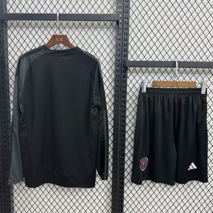 Adult Uniform Long Sleeve 2025-2026 Inter Miami Away Black Soccer Jersey Shorts Men's Football Kit