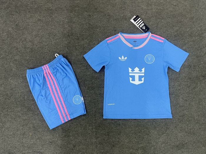 Youth Uniform Kids Kit 2025-2026 Inter Miami Third Away Blue Soccer Jersey Shorts Child Football Set