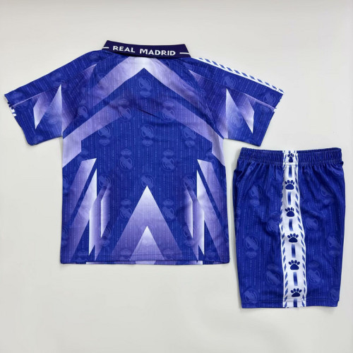 Retro Youth Uniform Kids Kit 1996-1997 Real Madrid Away Purple Soccer Jersey Shorts Vintage Child Football Set