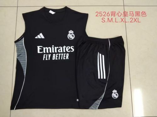 Adult Uniform 2025-2026 Real Madrid Black Soccer Training Vest and Shorts Football Set