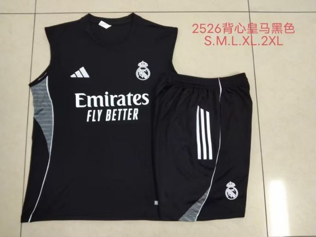 Adult Uniform 2025-2026 Real Madrid Black Soccer Training Vest and Shorts Football Set
