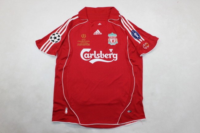 with Front Lettering+UCL Patch Retro Jersey 2006-2007 Liverpool UCL Final Home Soccer Jersey Vintage Football Shirt