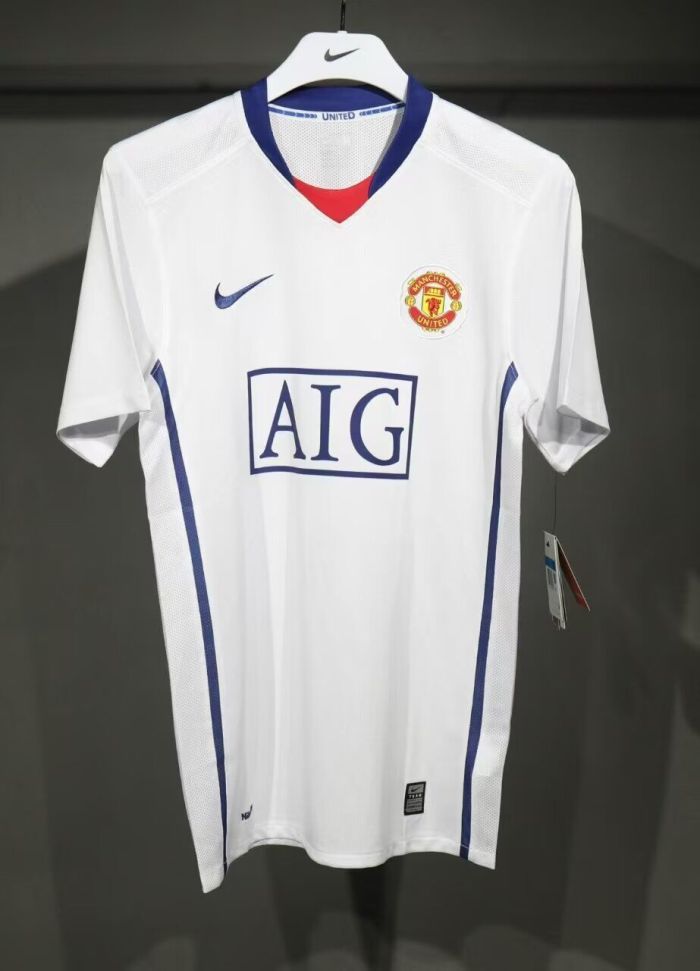 Player Version Retro Jersey 2008-2009 Manchester United Away White Soccer Jersey Vintage Football Shirt