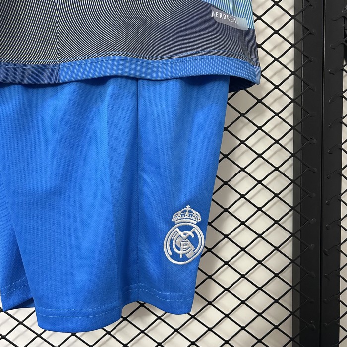 Youth Uniform Kids Kit 2025-2026 Real Madrid Blue Soccer Training Jersey Shorts Child Football Set