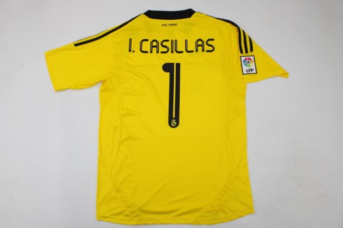 with Front Lettering+LFP Patch Retro Jersey 2011-2012 Real Madrid I.CASILLAS 1 Yellow Goalkeeper Soccer Jersey