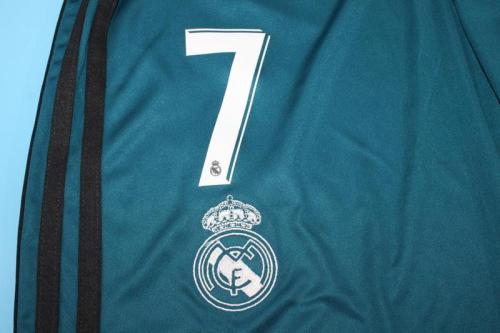 Retro Shorts 2017-2018 Real Madrid 7 Third Away Blue Soccer Shorts Football Shorts