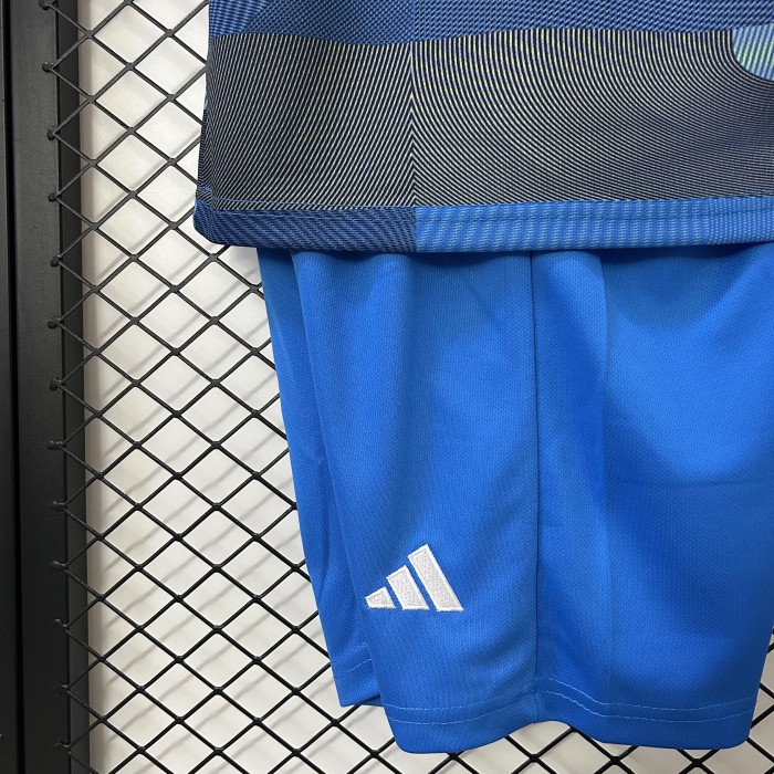 Youth Uniform Kids Kit 2025-2026 Real Madrid Blue Soccer Training Jersey Shorts Child Football Set