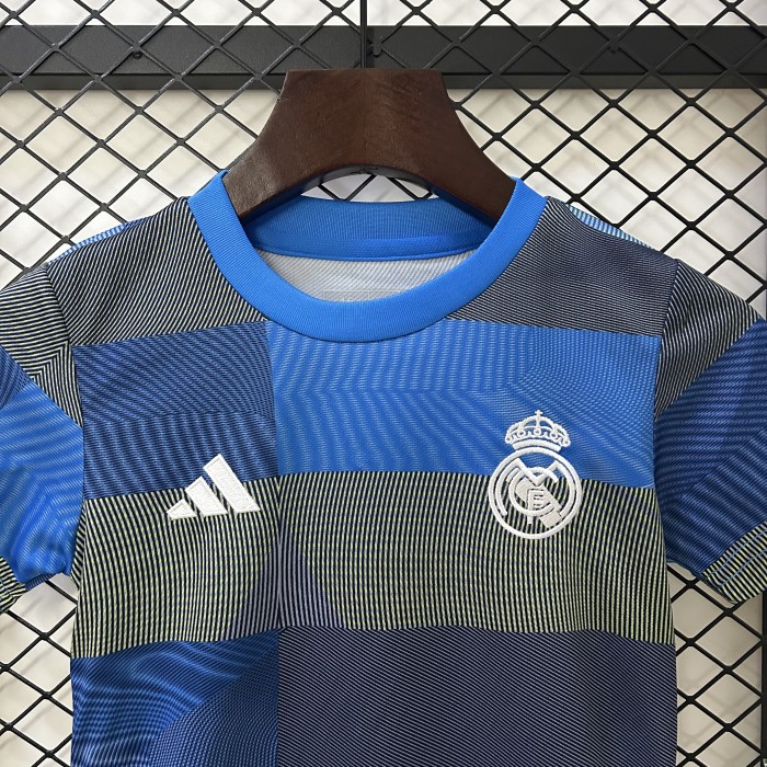 Youth Uniform Kids Kit 2025-2026 Real Madrid Blue Soccer Training Jersey Shorts Child Football Set