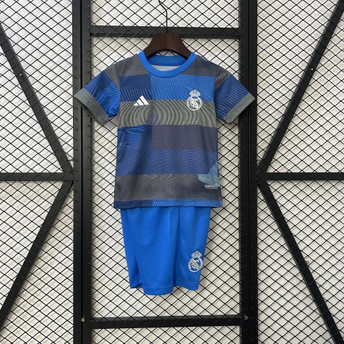 Youth Uniform Kids Kit 2025-2026 Real Madrid Blue Soccer Training Jersey Shorts Child Football Set