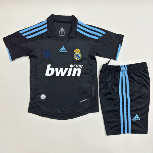 Retro Youth Uniform Kids Kit 2009-2010 Real Madrid Away Black Soccer Jersey Shorts Vintage Child Football Set