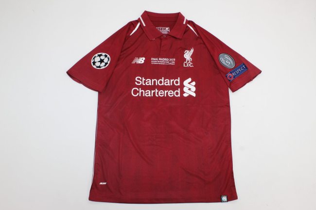 with Front Lettering+UCL Patch Retro Jersey 2018-2019 Liverpool Home Soccer Jersey Vintage Football Shirt