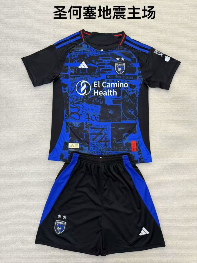 Youth Uniform Kids Kit 2025-2026 San Jose Earthquakes Home Soccer Jersey Shorts Child Football Set