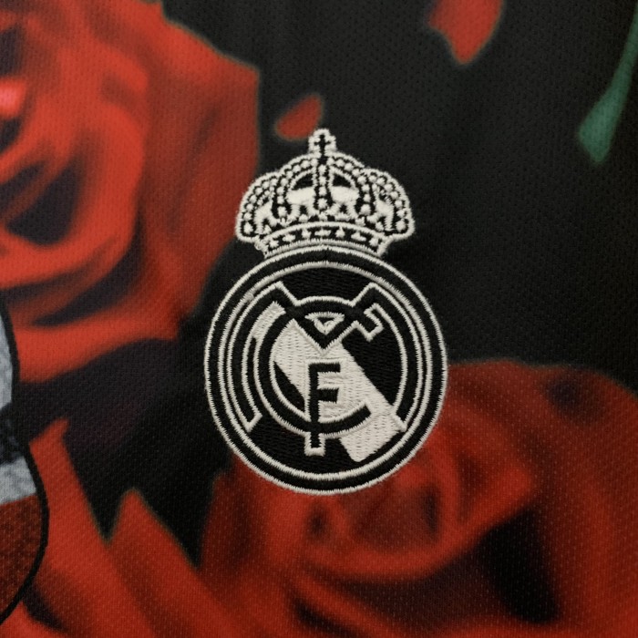Fans Version 2025-2026 Real Madrid Black/Red Flower Soccer Jersey Real Football Shirt