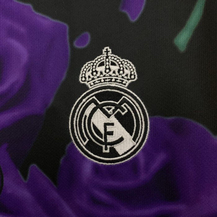 Fans Version 2025-2026 Real Madrid Black/Purple Flower Soccer Jersey Real Football Shirt
