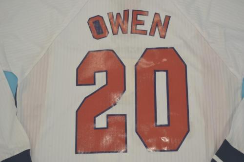 with Front Lettering Retro Jersey 1998 England OWEN 10 Home White Long Sleeves Soccer Jersey