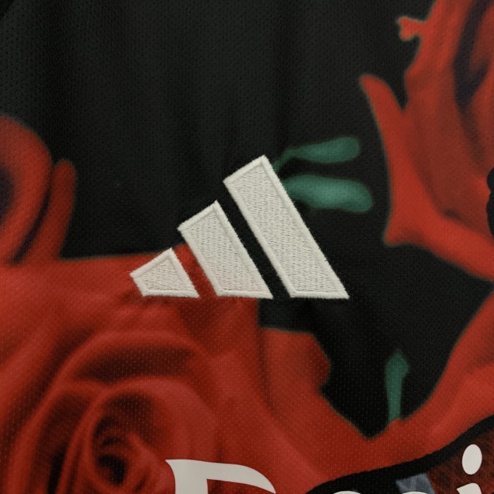 Fans Version 2025-2026 Real Madrid Black/Red Flower Soccer Jersey Real Football Shirt