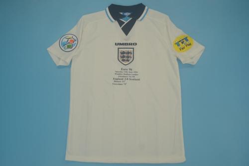 with Front Lettering+Patch Retro Jersey 1996 England Home Soccer Jersey