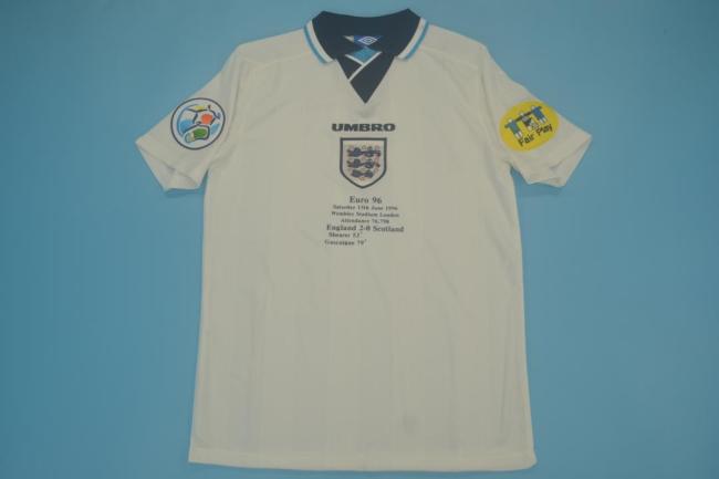 with Front Lettering+Patch Retro Jersey 1996 England Home Soccer Jersey