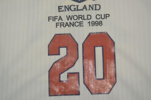 with Front Lettering Retro Jersey 1998 England Home White Long Sleeve Soccer Jersey