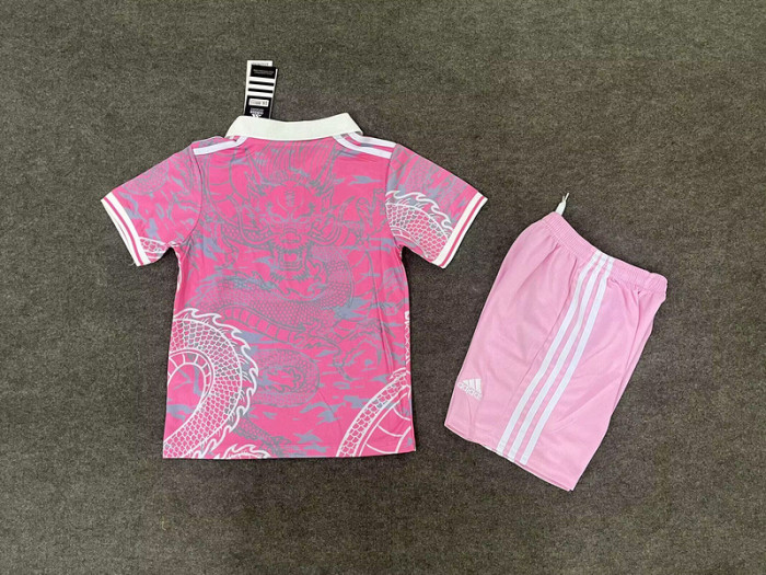 Youth Uniform Kids Kit 2025-2026 Real Madrid Pink Dragon Soccer Jersey Shorts Child Football Set