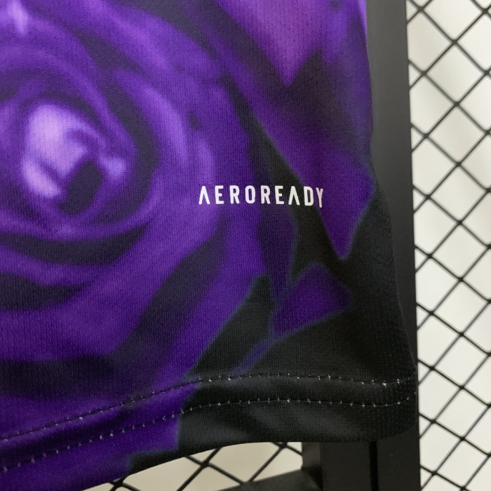 Fans Version 2025-2026 Real Madrid Black/Purple Flower Soccer Jersey Real Football Shirt