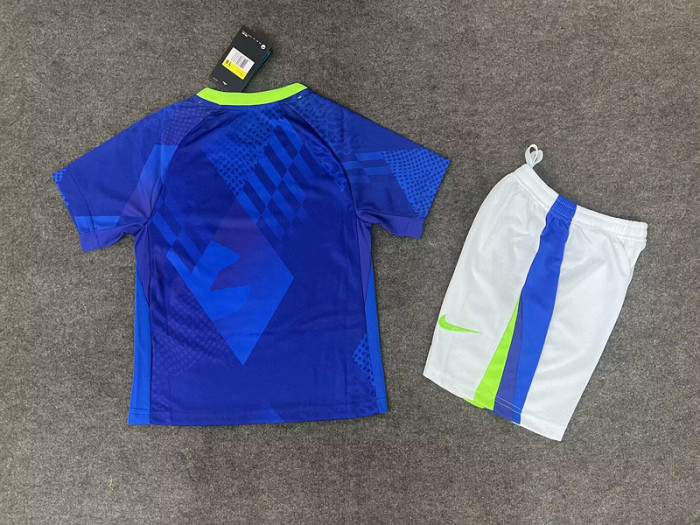 Youth Uniform Kids Kit 2025 Brazil Away Blue Soccer Jersey Shorts Child Football Set
