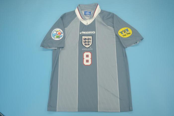 with Patch Retro Jersey 1996 England GASCOIGNE 8 Away Grey Soccer Jersey