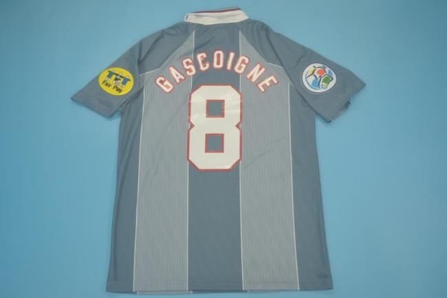 with Patch Retro Jersey 1996 England GASCOIGNE 8 Away Grey Soccer Jersey