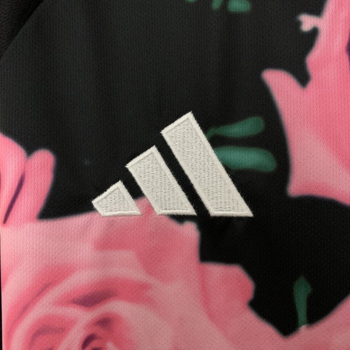 Fans Version 2025-2026 Real Madrid Black/Pink Flower Soccer Jersey Real Football Shirt
