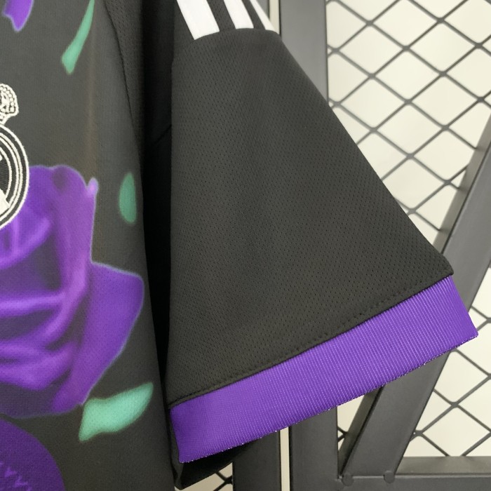 Fans Version 2025-2026 Real Madrid Black/Purple Flower Soccer Jersey Real Football Shirt