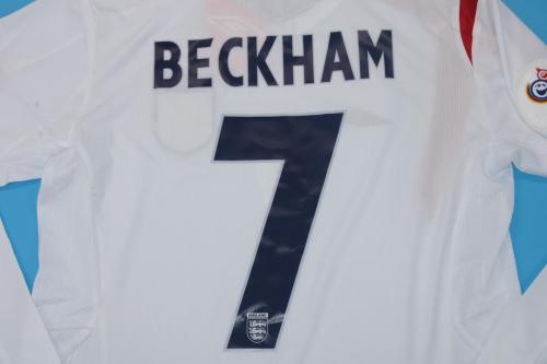 with Euro Patch Retro Jersey Long Sleeve 2006 England BECKHAM 7 Home Soccer Jersey