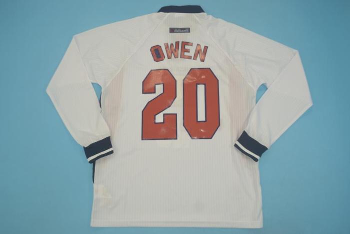 with Front Lettering Retro Jersey 1998 England OWEN 10 Home White Long Sleeves Soccer Jersey