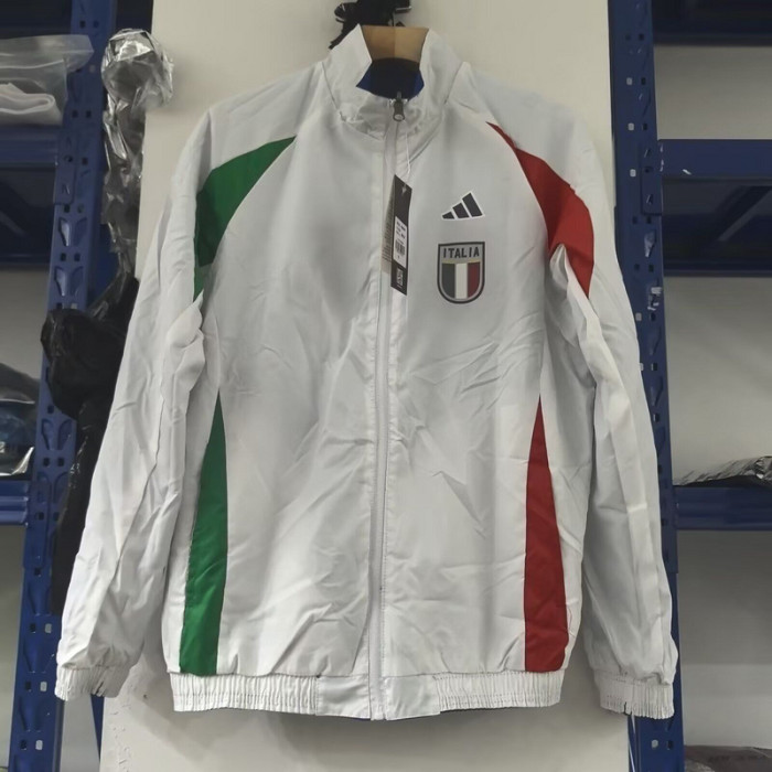 2025 Italy Blue/White Trench Coat Soccer Reversible Windbreaker Jacket