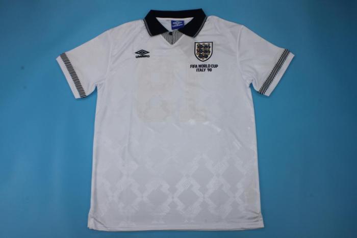 with Front Lettering Retro Jersey 1990 England 19 Home White Soccer Jersey Vintage Football Shirt
