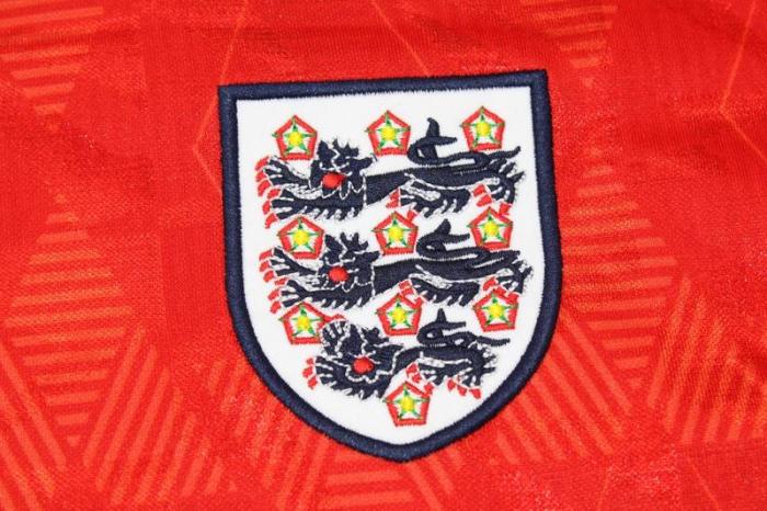 With Front Lettering Retro Jersey 1990 England Away Red Soocer Jersey Vintage Football Shirt
