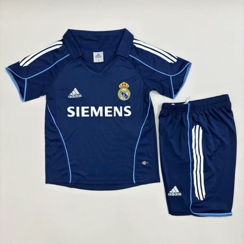 Retro Youth Uniform Kids Kit 2005-2006 Real Madrid Away Dark Blue Soccer Jersey Shorts Vintage Child Football Set
