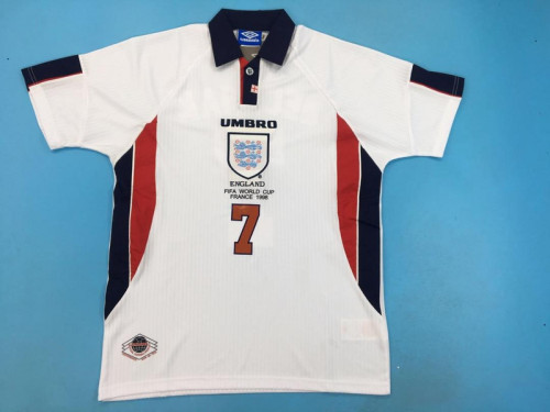 with Front Lettering Retro Jersey England 1998 Home White Soccer Jersey Vintage Football Shirt
